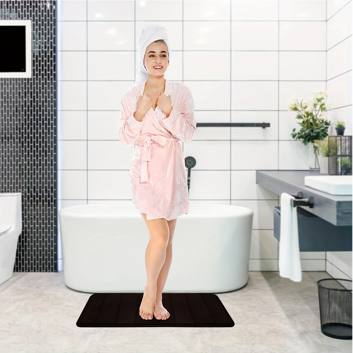 5pcs Ultra Absorbent Luxury Memory Foam Bath Mat Set - Plush, Non-Slip, Soft Polyester Blend Rugs - Machine Washable, Quick Dry, Ideal for Sink, Tub, Shower, Toilet, Bathroom Mat in Black, Dark Gray, Light Gray, Blue, Brown