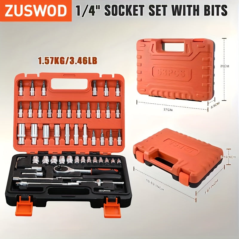 53/50 pieces of chrome vanadium steel impact sleeve tool set, 1/4 inch drive