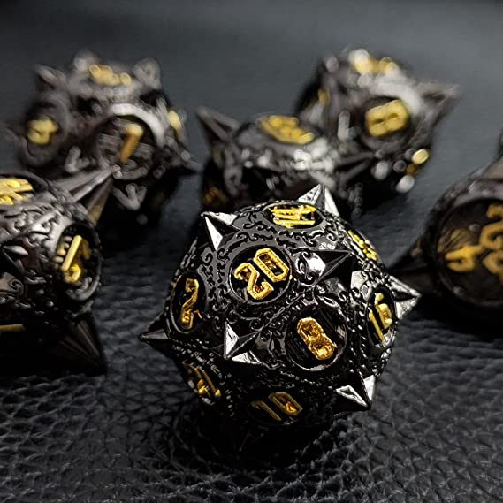 Sharp Metal Meteor Dice Set - Large & Bold Gaming Dice for Dungeons & Dragons - Solid, Weighted, and Aesthetically Pleasing - Complete with D20, D12, D10, D8, D6, D4