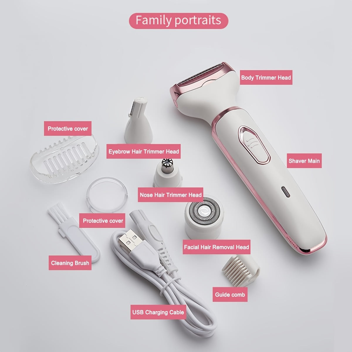Electric Lady Shaver, Women Razors for Shaving Cordless 4-in-1 Shaver for Women Face, Legs and Underarm, Portable Bikini Trimmer Wet & Dry Hair Removal, Cordless - Micro USB Rechargeable