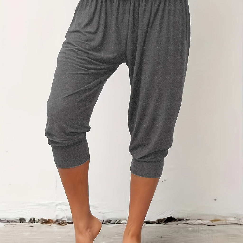 Stylish Women's Capri Pants - Comfortable Solid Loose Fit, Breathable Fabric, Perfect for Yoga, Workout, Sports, and Casual Wear - Summer Activewear Essentials