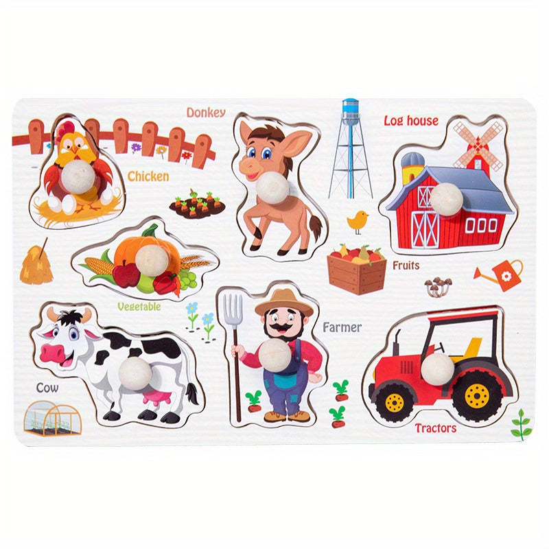 Wooden Embedded Hand Scratching Board, Early Education Animal Cognitive Puzzle, Transportation Tool, Cartoon Toddler Baby Educational Toys Christmas Halloween Thanksgiving gifts