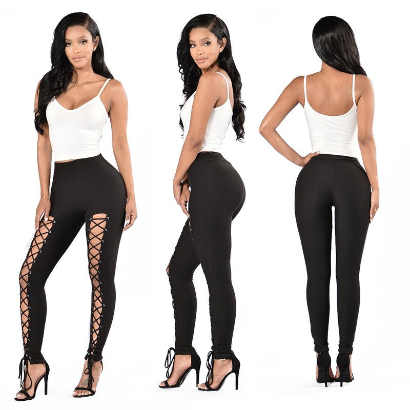 Women's Sexy High-Waisted Tight Leggings - 9/10 Length (Short Ankle) Cross-Over Strap Pants