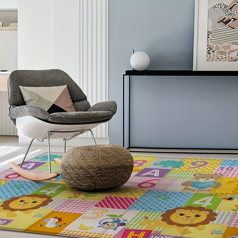 Double-Sided Foldable Kids Play Mat, Waterproof Non-Slip Crawling Rug with Cartoon Patterns, Indoor Educational Activity Surface Foam Floor Game Pad for Children's Room