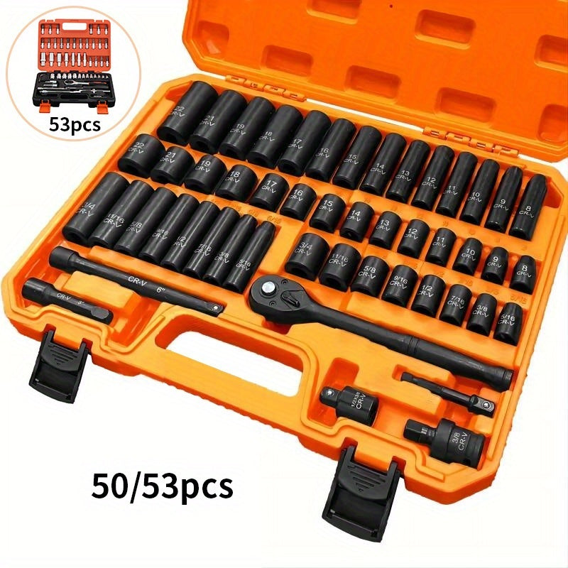 53/50 pieces of chrome vanadium steel impact sleeve tool set, 1/4 inch drive