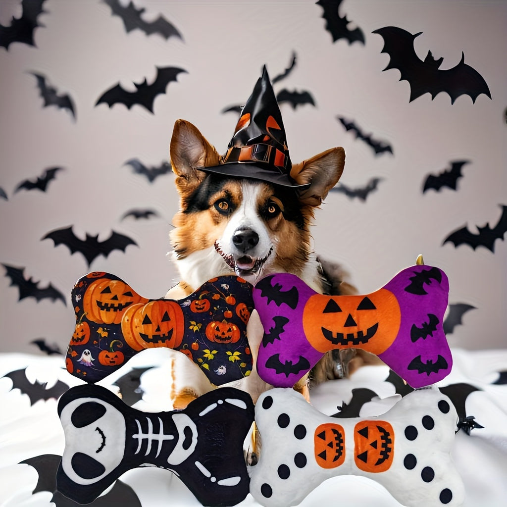 Halloween-Themed Squeaky Dog Bone Toy -