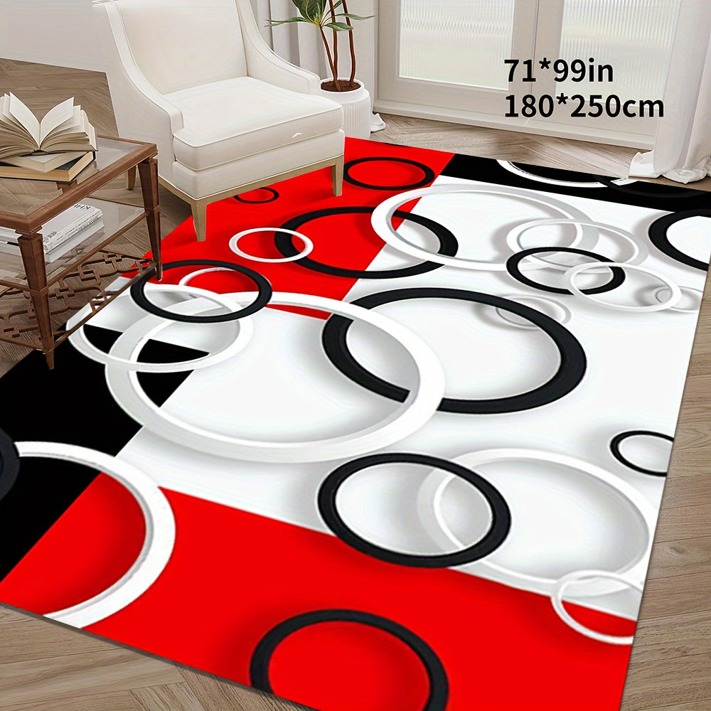 Luxury Modern Black, White & Red Circle Pattern Area Rug - Ultra-Soft Crystal Velvet, 800gsm, Non-Slip Backing, Machine Washable for Living Room, Bedroom, Kitchen, and More, Rugs for Living Room, Plastic Dot Pattern, Winter W