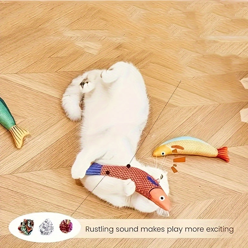 Interactive 9.4 Inches Catnip Crinkle Sound Cat Toys - 3pcs Saury Fish, Soft And Durable Kicker Toys For Indoor Kitten Exercise, All Breeds