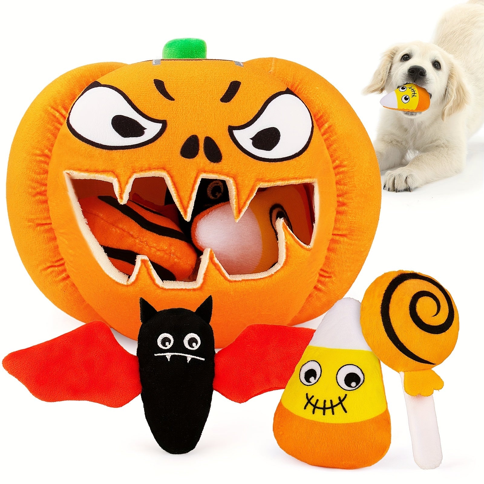 1pc Halloween Dog Toy - Pumpkin & Ghosts Dog Halloween Toys, Squeaky Plush Dog Toy, Dog Squeaking Toy Halloween Dog Toys Gifts For Small Medium Large Dogs, Hide And Seek Dog Toy