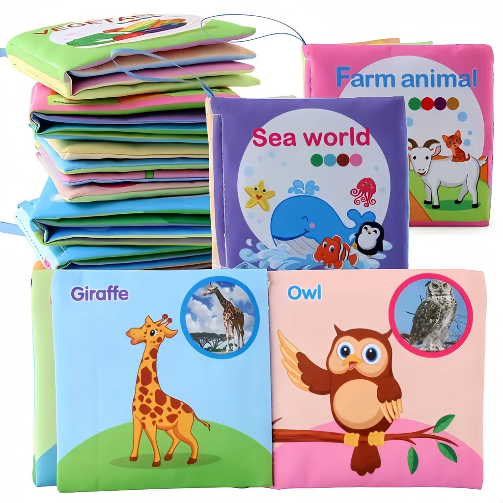 5-Pack Cloth Educational Books for with Sand Sound, Non-Tearable Early Learning Toys, Fruit, Animals, and More - Perfect for Christmas, Birthday, Halloween, Thanksgiving, Easter Gifts