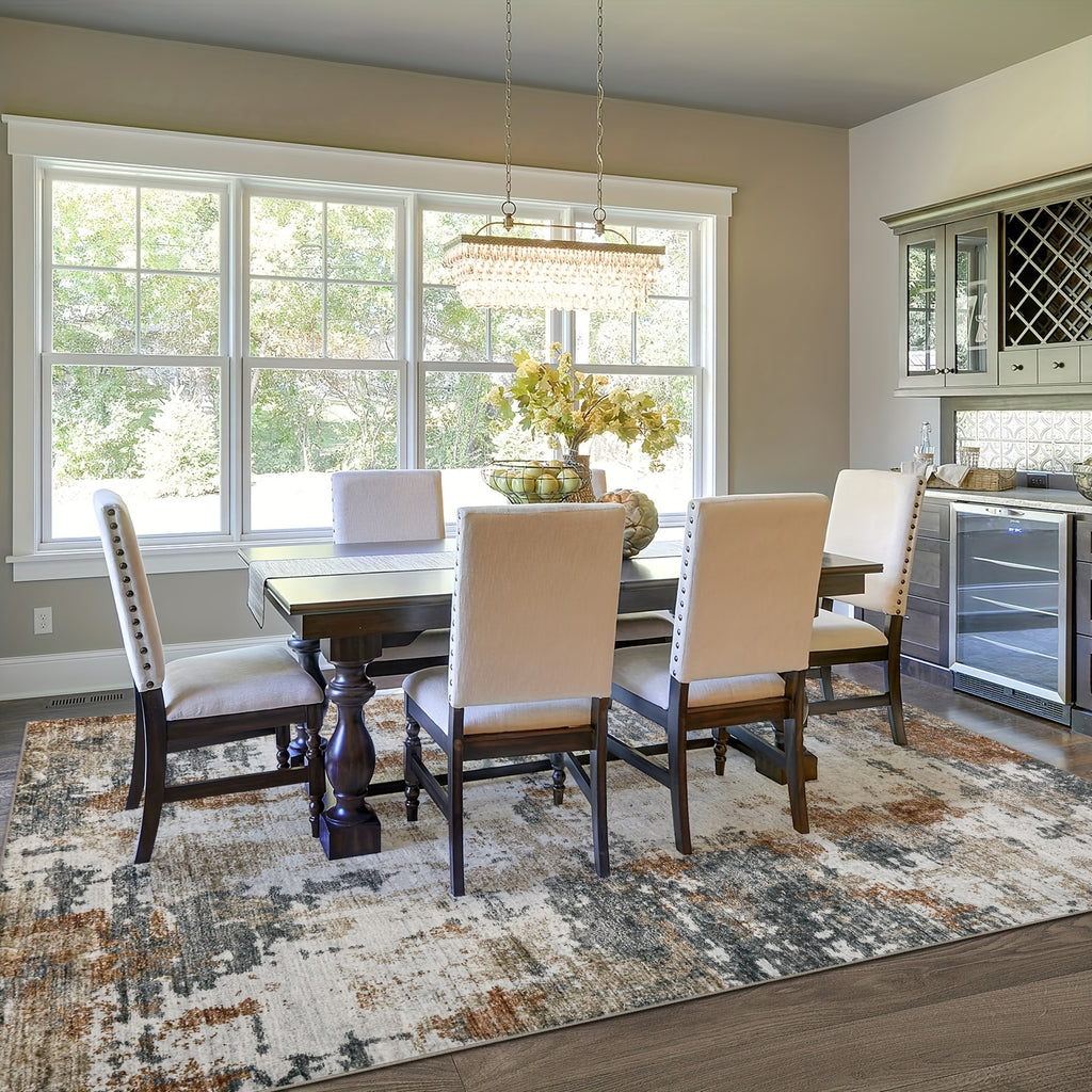 Area Rug Living Room Rugs: Abstract Soft Fluffy Pile Large Carpet With Low Shaggy For Bedroom Dining Room Home Office Indoor Decor Under Kitchen Table Washable - Ivory/Brown