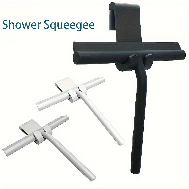 1pc Heavy-Duty Handheld Shower Squeegee - 8.27" Silicone Blade for Streak-Free Cleaning, Ideal for Windows, Glass Doors & Car Windshields, with Convenient Suction Hook, Durable & Non-Slip, Black