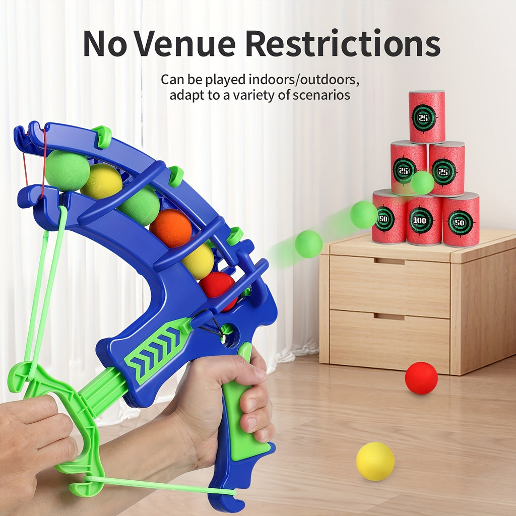 12pcs Blue & Green Interactive Bow and Arrow Game Set with Colorful Balls - Educational Soft Bullet Target Toy for Indoor/Outdoor Family Fun & Parent-Youngsters Bonding, Toys And Games