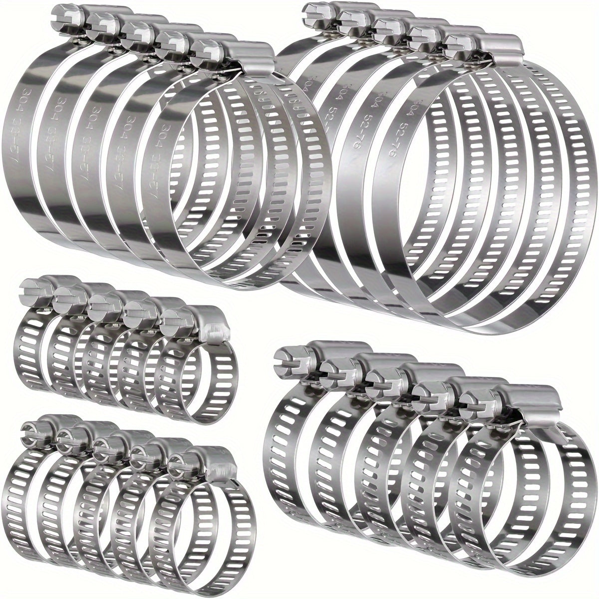 25pcs Heavy-Duty 304 Stainless Steel Hose Clamp Assortment Kit