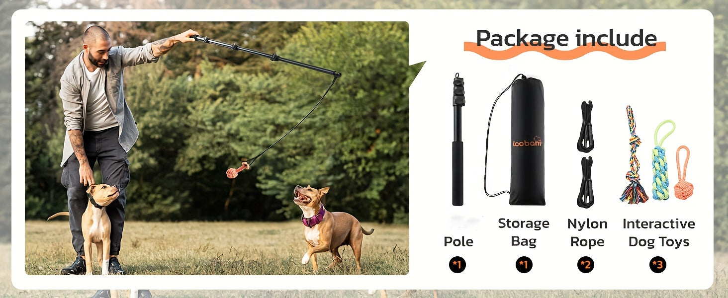 Flirt Pole For Dogs Interactive Dog Toys For Large Medium Small Dogs Chase And Tug Of War, Dog Teaser Wand With Lure Chewing Toy For Outdoor Exercise & Training (Pole-48.8inch)