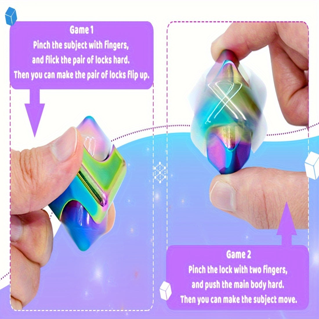 2pcs Desk Fidget Toys Spinner-Cube: Colorful Square Cube, Desktop Toys, High-Speed Bearing Rotating Toys Metal Desk Fidgets For Adults
