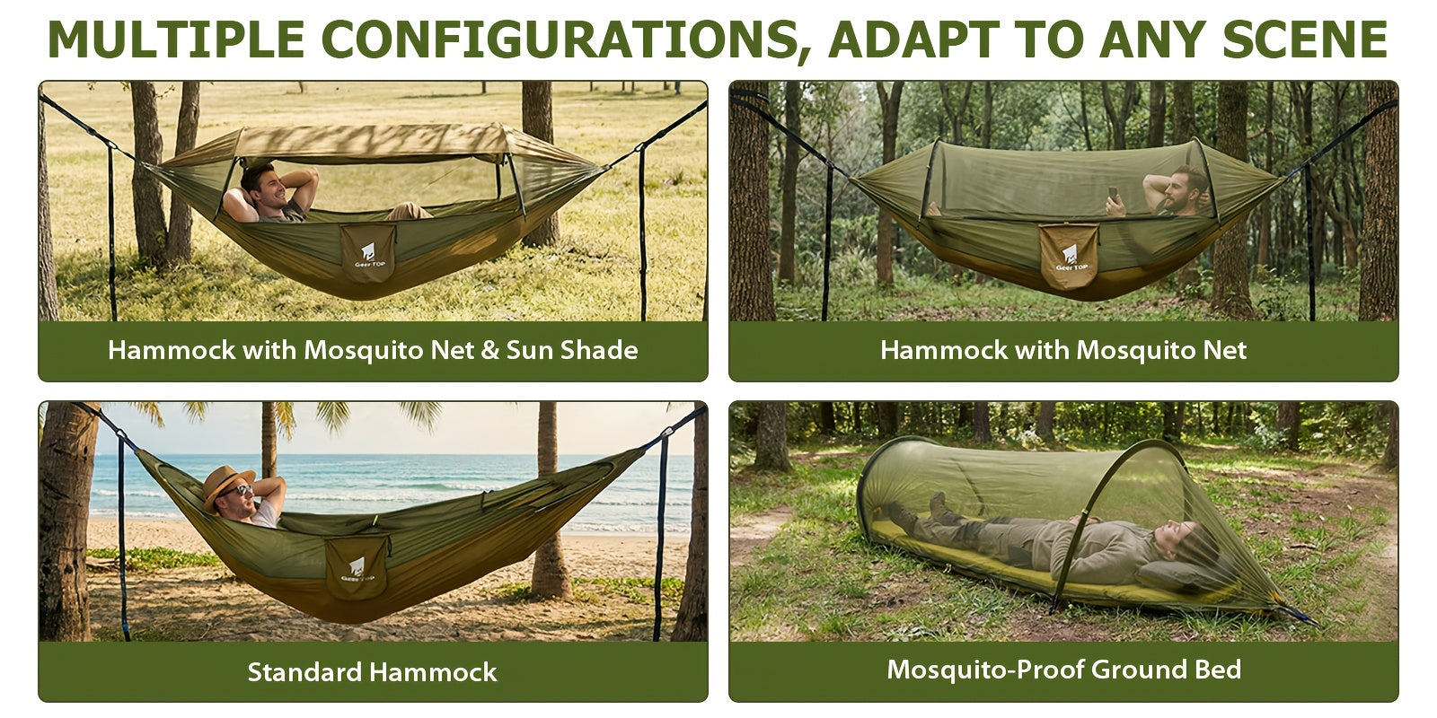 [3-in-1 Hammock] GEERTOP 3-in-1 Outdoor Hammock | Double Sleep Rest Camping Hammock with Mosquito Net Sun Shelter for Backpacking Travel Garden Park