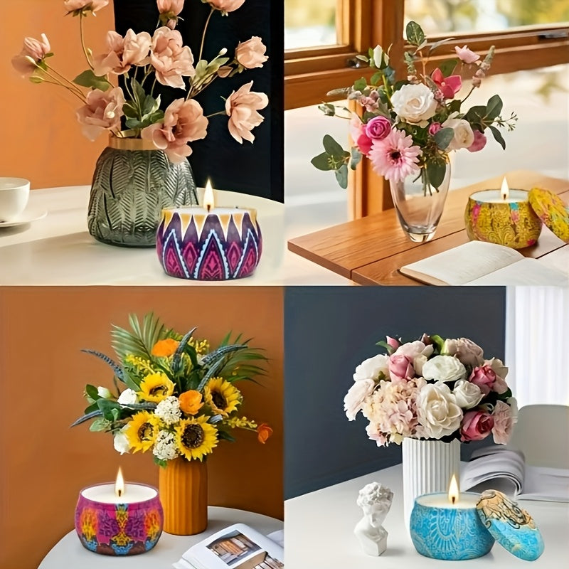 A Gift Box Contains 4 Different Scented Candles, Decorated with Dried Flowers, Suitable for Mothers, Girlfriends And Friends, Perfect for Birthdays, Mother's Day, Christmas, Suitable for Relaxation, Yoga, Bathing, Sleepi