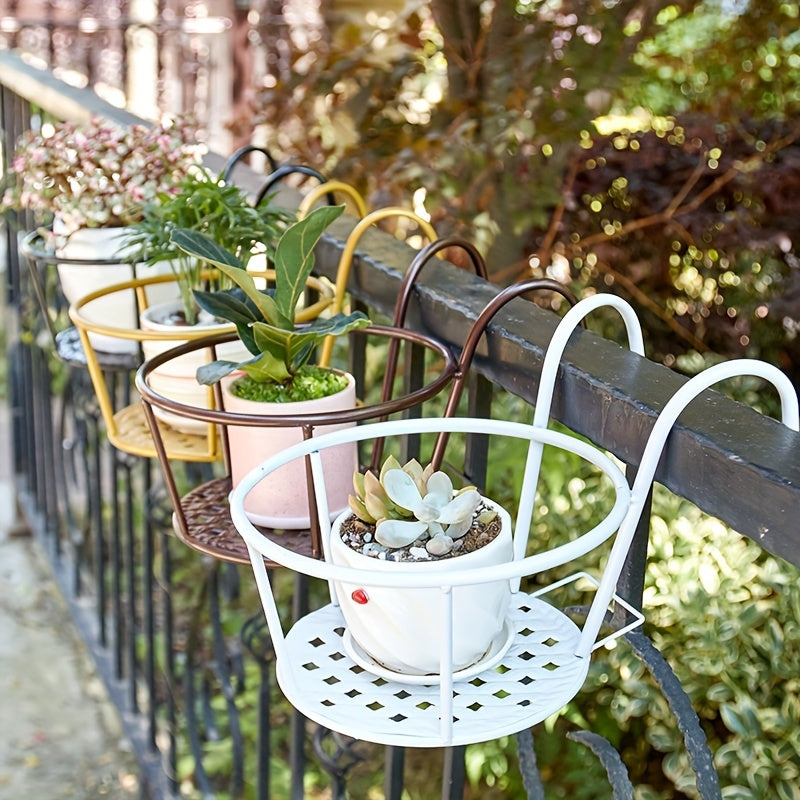 2pcs, Contemporary Metal Balcony Flower Rack, 8.66" Hanging Outdoor Railing Flower Pot Holder, Indoor Iron Guardrail Bonsai Stand For Home Garden Decor