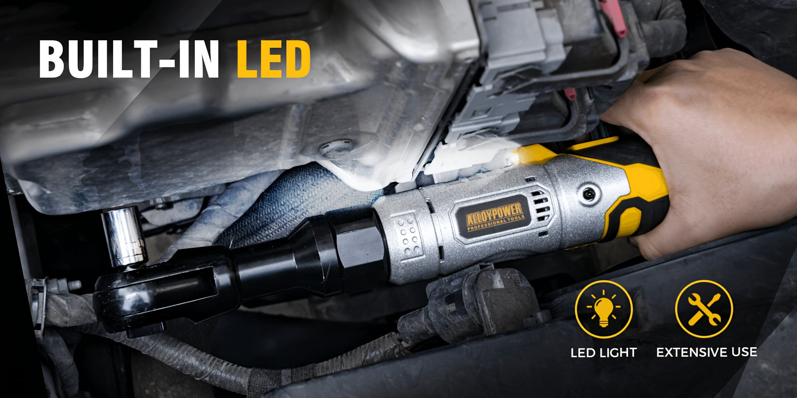 60 Ft-lbs High-Power Cordless Ratchet Wrench Set, 3/8" Drive, 12V, Variable Speed, Includes 2 Rechargeable Batteries,