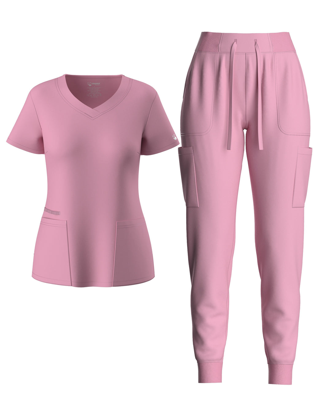 two-piece Elegant Two-Piece Scrub Set for Women: Short Sleeve V Neck Top & Drawstring Pants