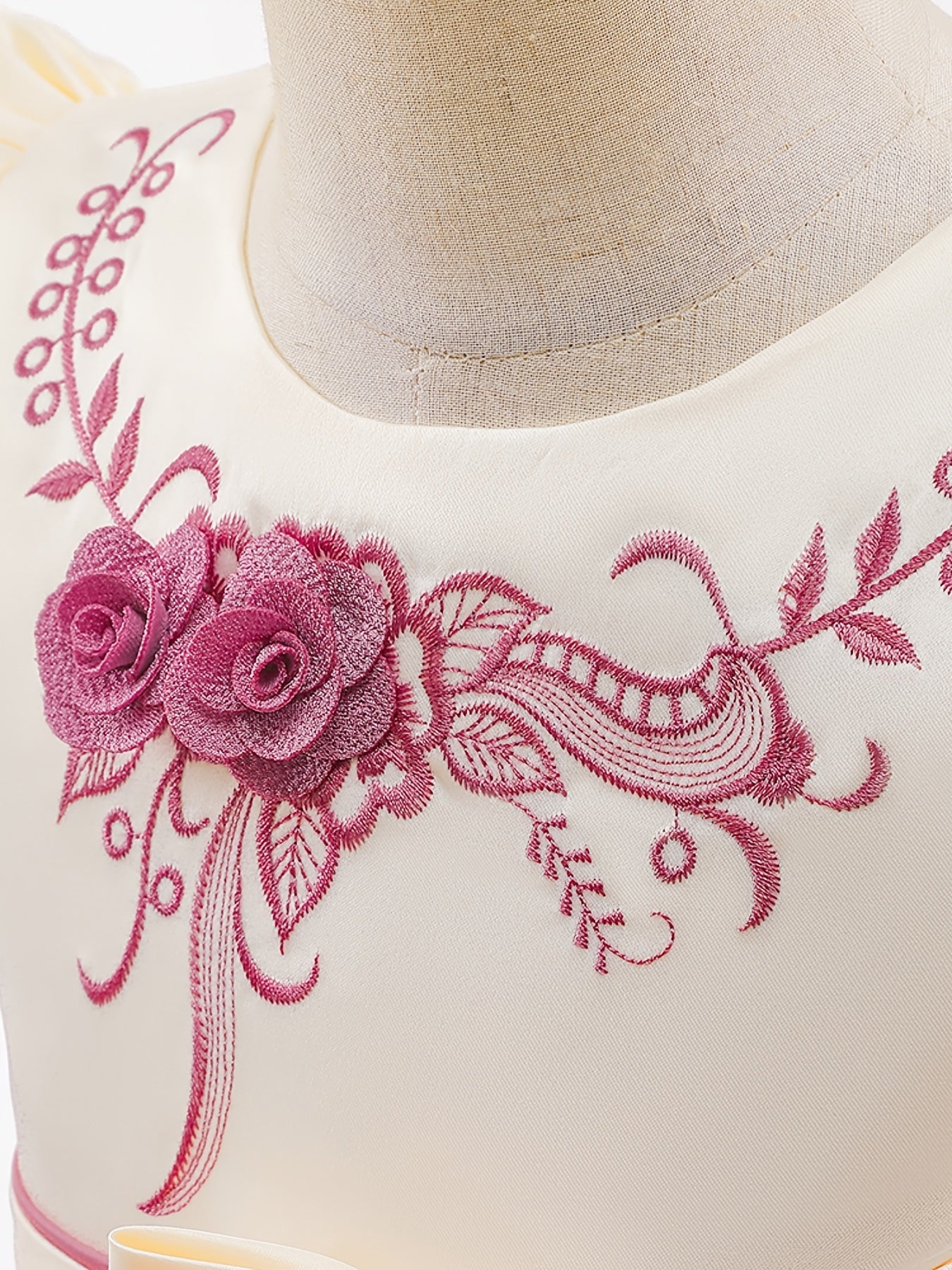 Girls Princess Dress Short Sleeve Embroidered Flower Bow Lace Dress Performance Dress Wedding Flower Girls For Evening Birthday Party Kids Clothes