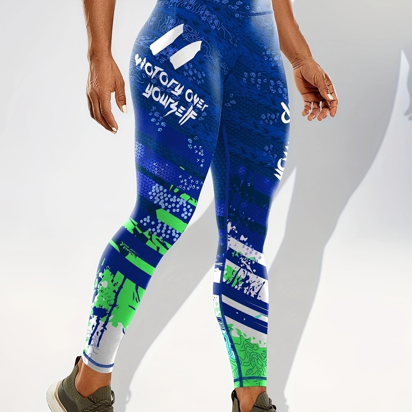 Breathable Stretchy Women's Fashion Color Block Splash Print Yoga Pants, Striped Print Butt Lifting Yoga Workout Running Sports Leggings