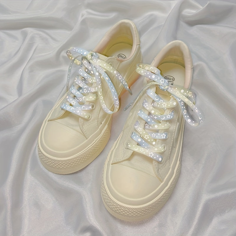 1 Pair Dazzling Holographic Reflective Star Moon Shoelaces - Double-Sided Luminous, AdjustableNighttime Running, Cycling,
