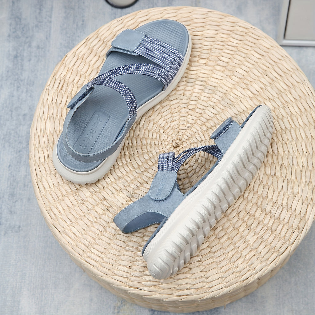 Breezy Chic Women's Flat Sports Sandals: Casual Perfect Open-Toe, Secure Ankle Strap, Versatile Solid Color