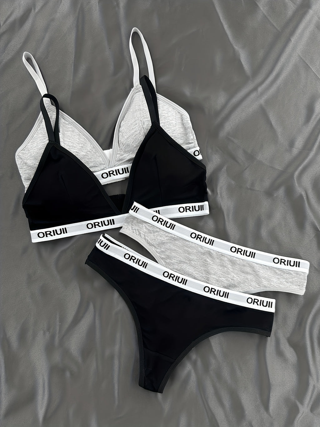 2 Sets Letter Print Bra & Panties, Wireless Sports Bra & Elastic Thong Lingerie Set, Women's Lingerie & Underwear