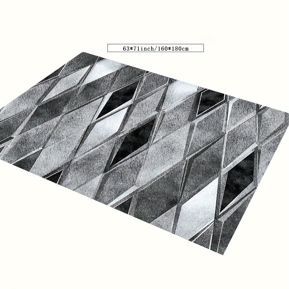 Modern Geometric Diamond Pattern Mat, Soft Non-Slip Machine Washable, Perfect for Bedroom Living Room Office and Game Room Decor, Ideal for Christmas Halloween Easter Thanksgiving and More, in Silvery Gray and Black, Rugs for