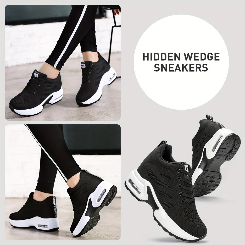 SOSENFER Women's Low-Top Sneakers with Lift - Summer Breathable Height-Enhancing, Round Toe Casual Athletic Wear, Sole & Fabric Upper (/Solid Colors Available) - for Dresses, Skirts, Short Pants