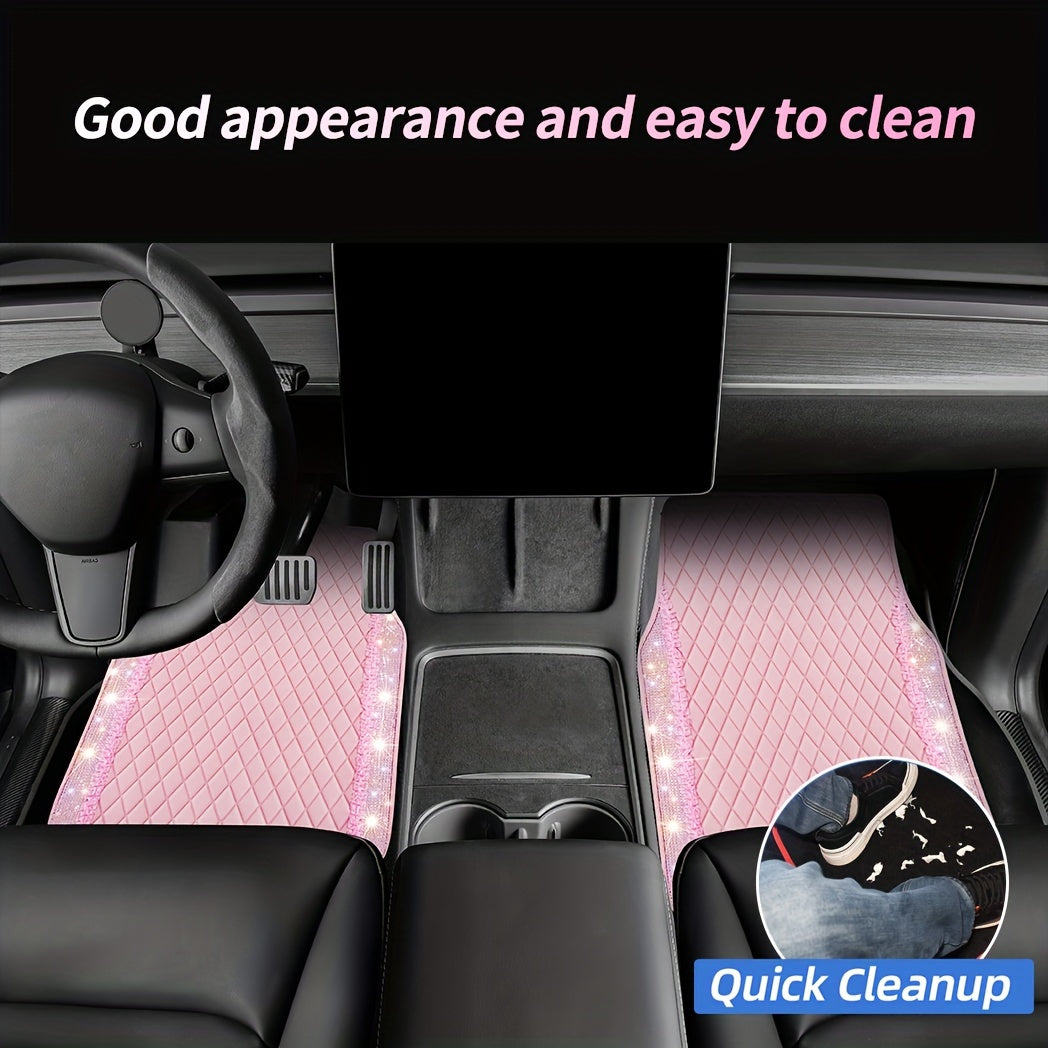 PU Leather Car Mats, Beautiful Fabric Pattern Decoration, Shining Diamond Floor Mats