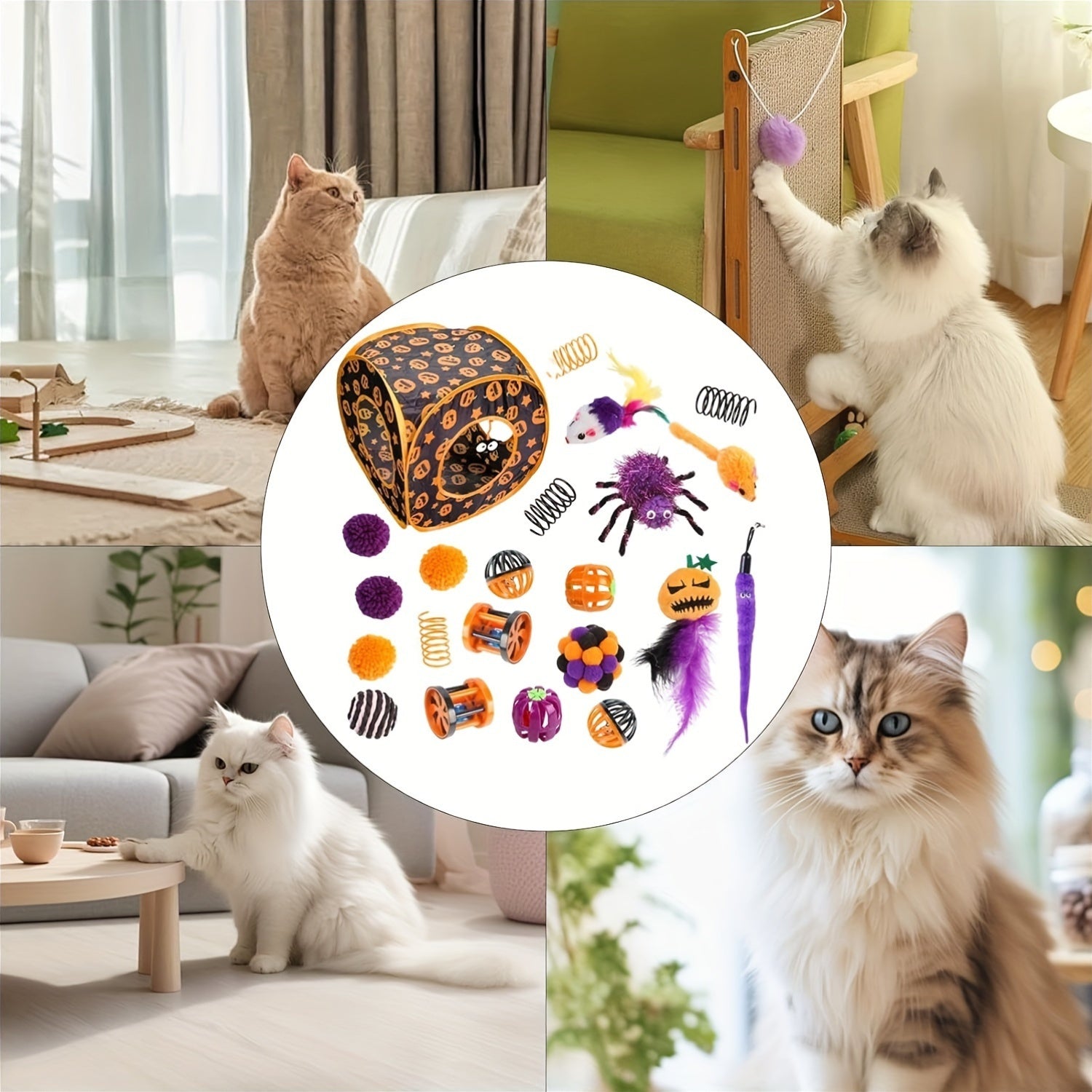 Festive Halloween Cat Toy Set: 1/3/5/8 Pcs Interactive Kitten Toys, Pumpkin Toys, Feather Toys, And More for Indoor Playtime