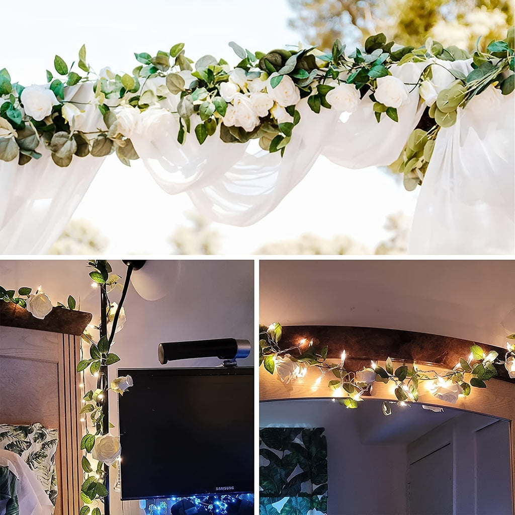 1pc, 78.7inch Luxurious Artificial Floral Garland - Garlands with White Rose, Silk Flowers, Fake Vines, Hanging Decor for Wedding Arch, Garden Background, Engagement Ceremony, Reception, Party, and Home Decor