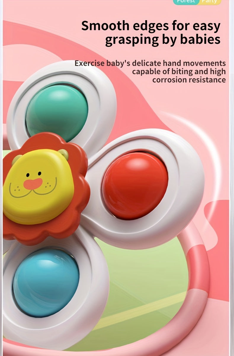 3pcs Kids' Cartoon Animal Suction Cup Spinning Toys Set - Relax, Music & Educational Bath Shower Play, Perfect for Bathtubs, Glass Surfaces & Car Windows - Ideal Gift for Boys & Girls