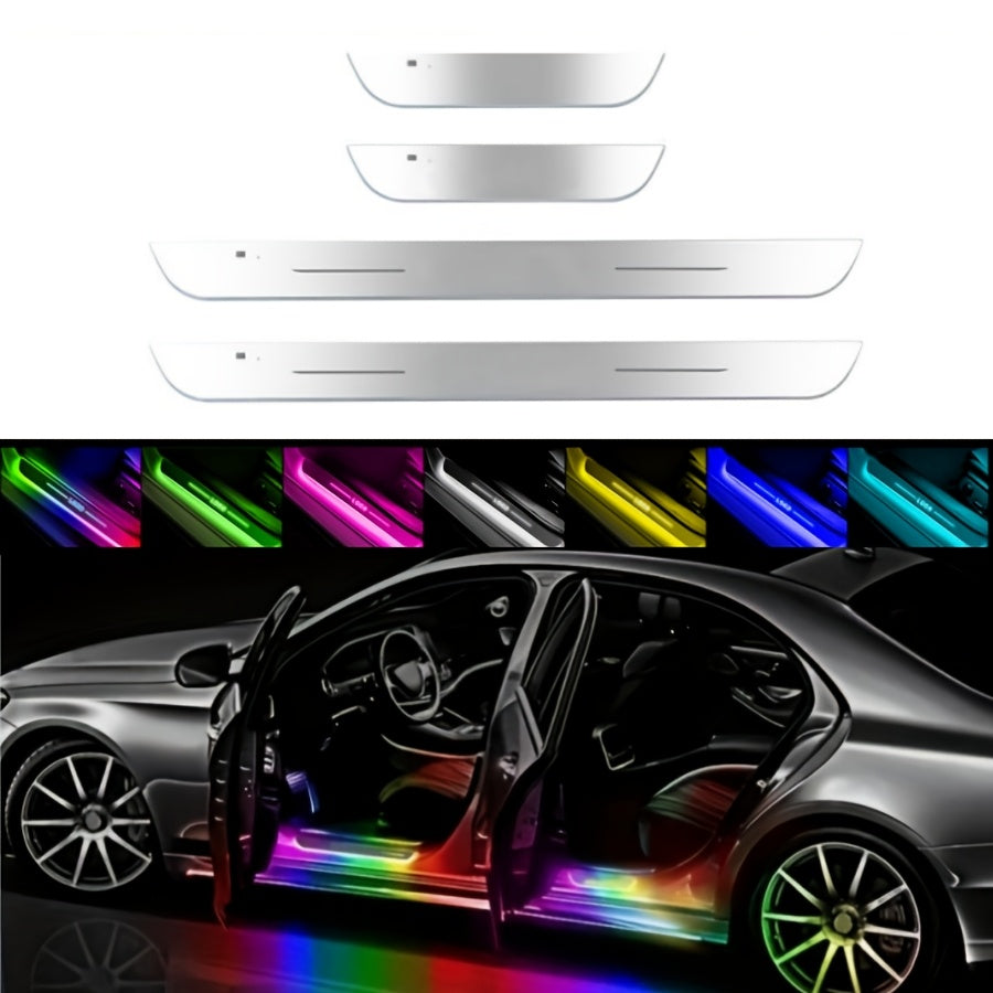 4pcs LED Door Sill Pro with 7 Lighting Colors, 28 Transformation Modes Auto-Sensing Wireless Bloom car LED Door Sill,