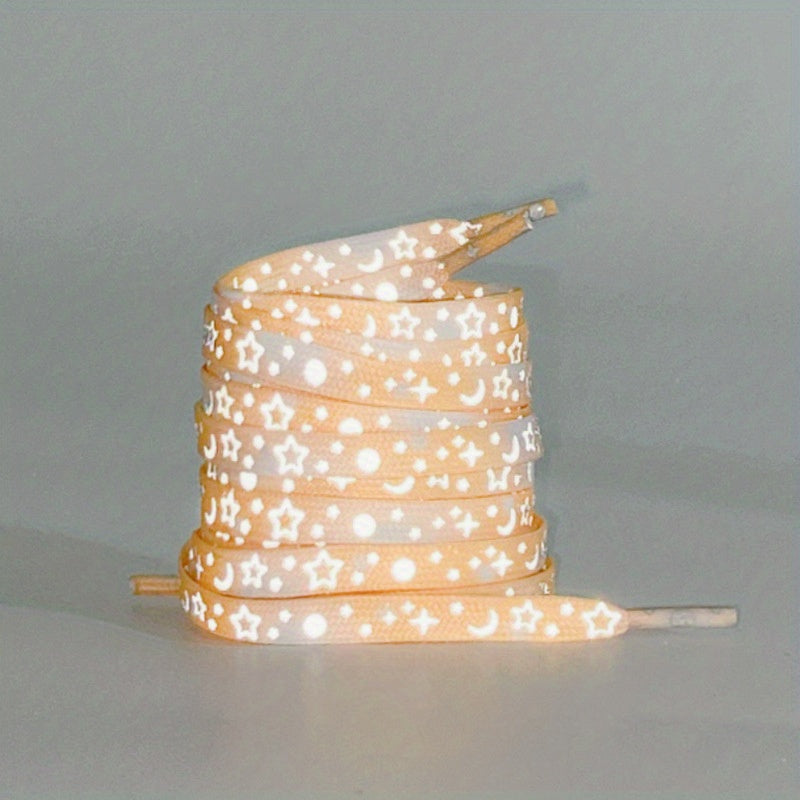 1 Pair Dazzling Holographic Reflective Star Moon Shoelaces - Double-Sided Luminous, AdjustableNighttime Running, Cycling,