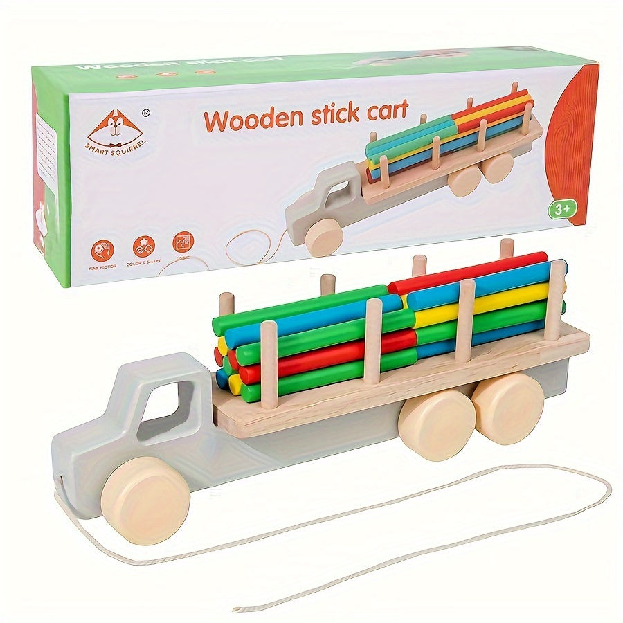 Children's wooden toys for early education, children's shape matching puzzle car, wooden trailer toy, baby shape recognition toy car, holiday gift
