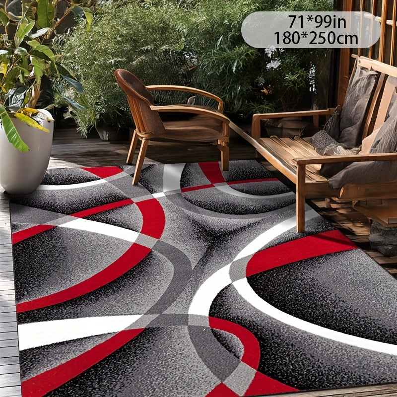 Luxurious Faux Cashmere Area Rug - Red & Gray Geometric Design, 1200Gsm, Non-Slip Cotton Backing, Perfect For Living Room, Bedroom, Kitchen, And More - Machine Washable, Stain Resistant, Low Pile Washable Area Rug Rugs For Be