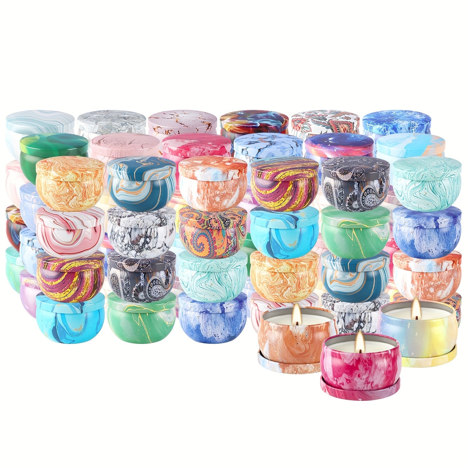 72-Pack Marble Design Scented Soy Wax Candles, 2.37" Round Metal Tins, Smokeless, Drip-Free, for Weddings, Anniversaries, Christmas, Halloween, Thanksgiving, Valentine'S Day