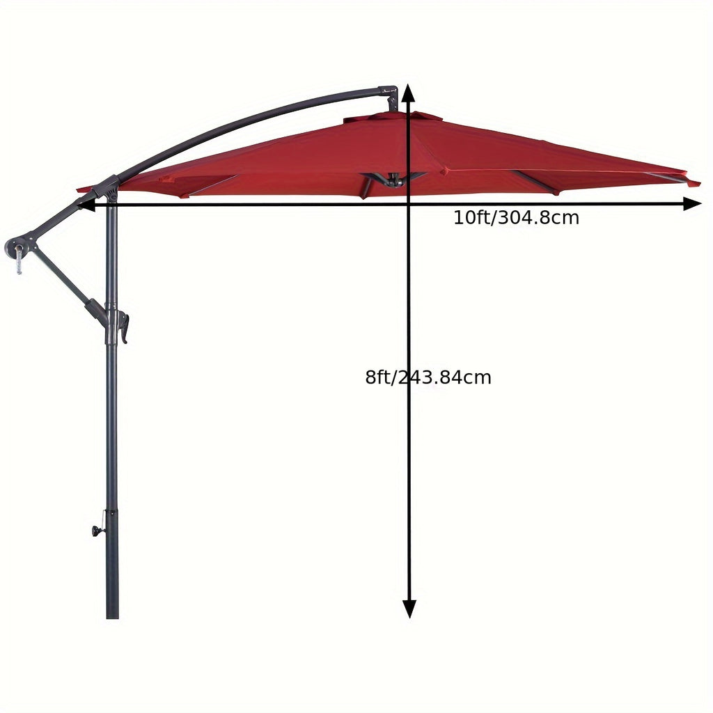 1pc 10ft Classic Burgundy Hanging Umbrella - Water-Resistant, UV Protection, Offset Patio Sun Shade with Sturdy Cross Base - Perfect for Outdoor Market, Garden, or Backyard Events