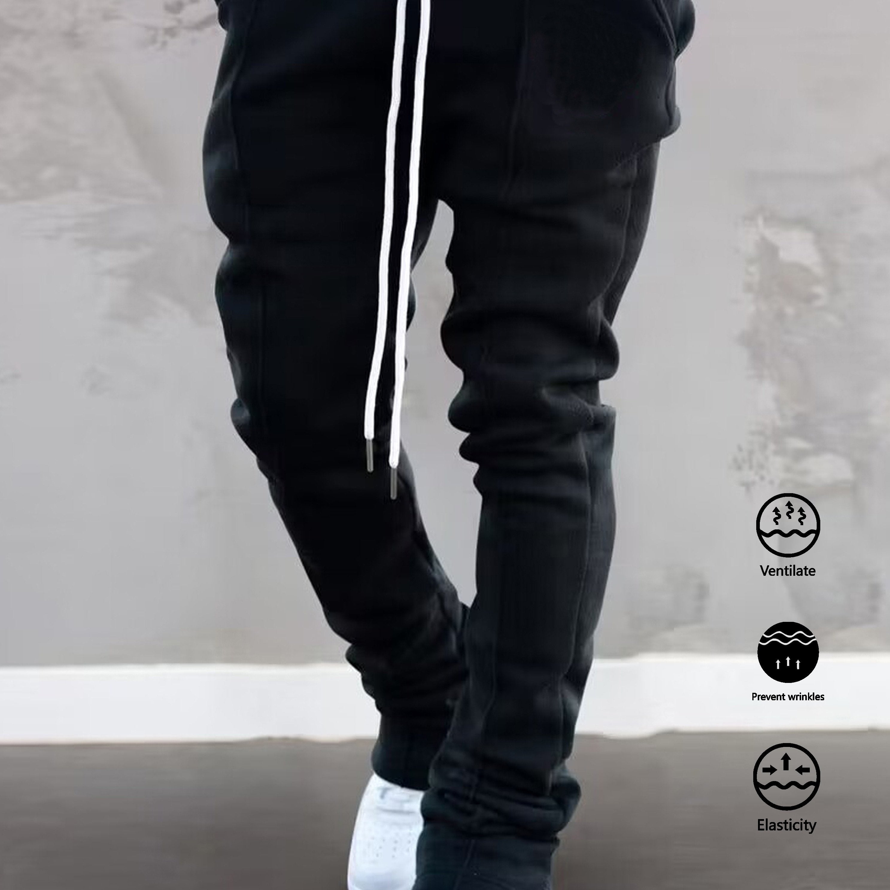 The Hottest Anti-Wrinkle Micro-Elastic Comfortable And Breathable Men'S Casual Trousers Front Mid-Flare Men'S Trousers Jogging Sports Trousers Trendy Trousers Rock Hip-Hop Trousers