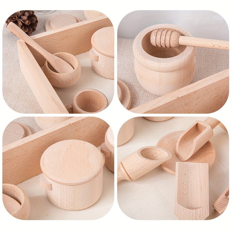 Montessori Wooden Play Kitchen Set for Kids - Pretend Tea Time & Home Experience, Educational Sensory Toys for Preschoolers