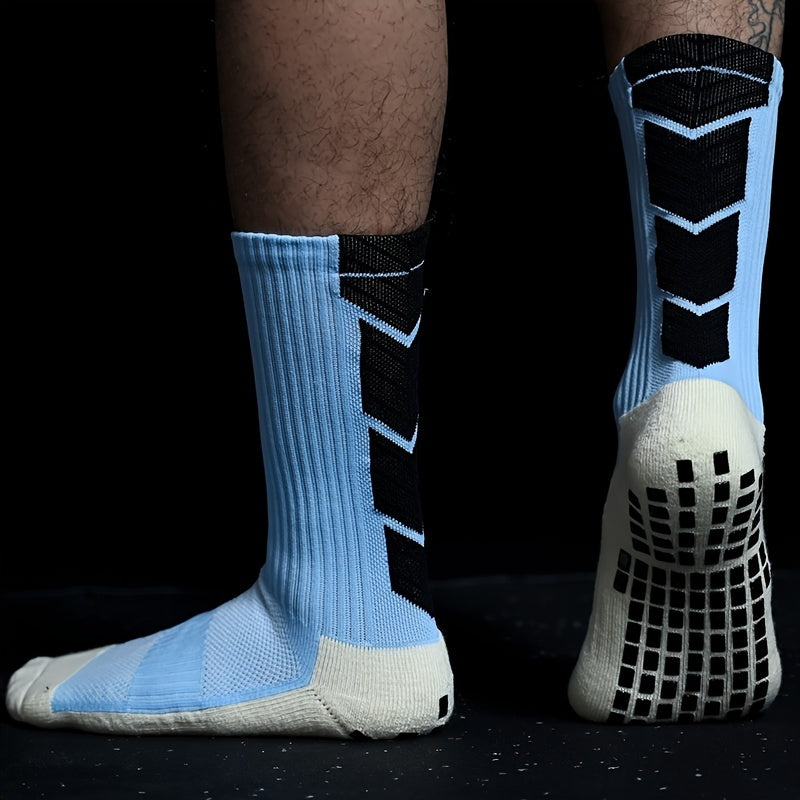 Non-Slip Rubber Grip Cushioned Soccer Socks - Anti-Slip Training Socks with Non-Slip Traction, All-Season Athletic Socks for Football, Basketball, Running, Hiking