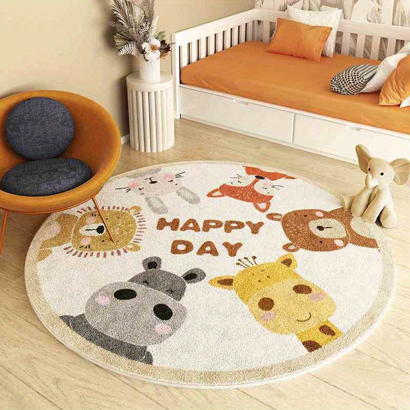 Plush Cartoon Animal Round Mat - Ultra-Soft, 10mm Thick, 1000g/sqm, Non-Slip & Machine Washable - Perfect for Youngsters' Bedroom, Living Room, Play Area - Featuring Cute Lion, Bear, Rabbit, Giraffe Designs, Rugs for Living R