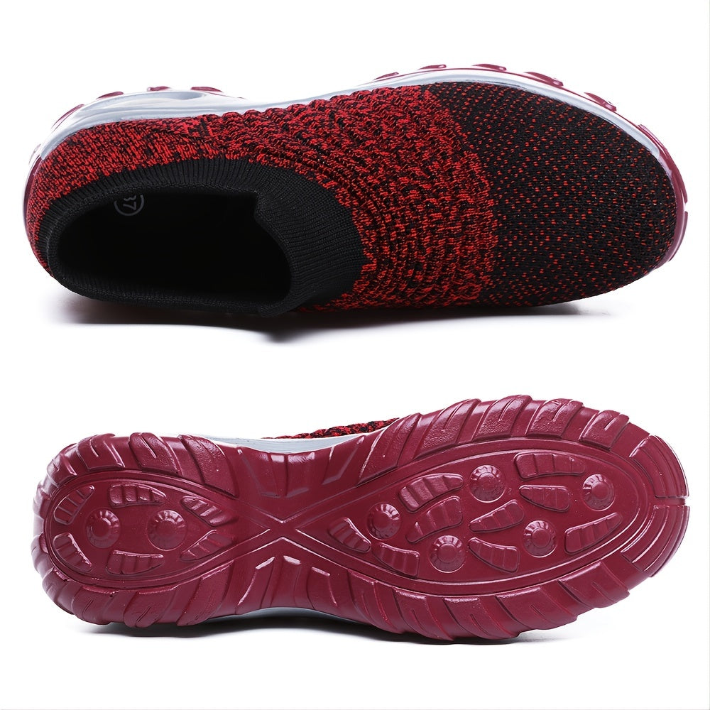 Women'S Air Cushion Sole Sneakers, Lightweight Knit Slip on Shoes, Breathable Running Shoes