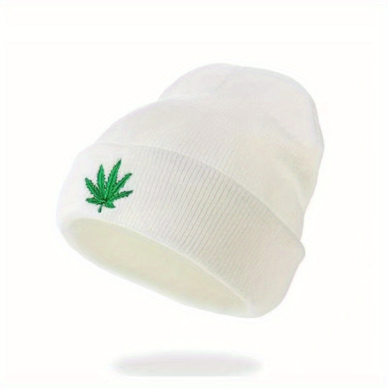 Fashion Leaf Embroidery Knitted Hat Universal Hip Hop Sports Cap For Men Women Teens
