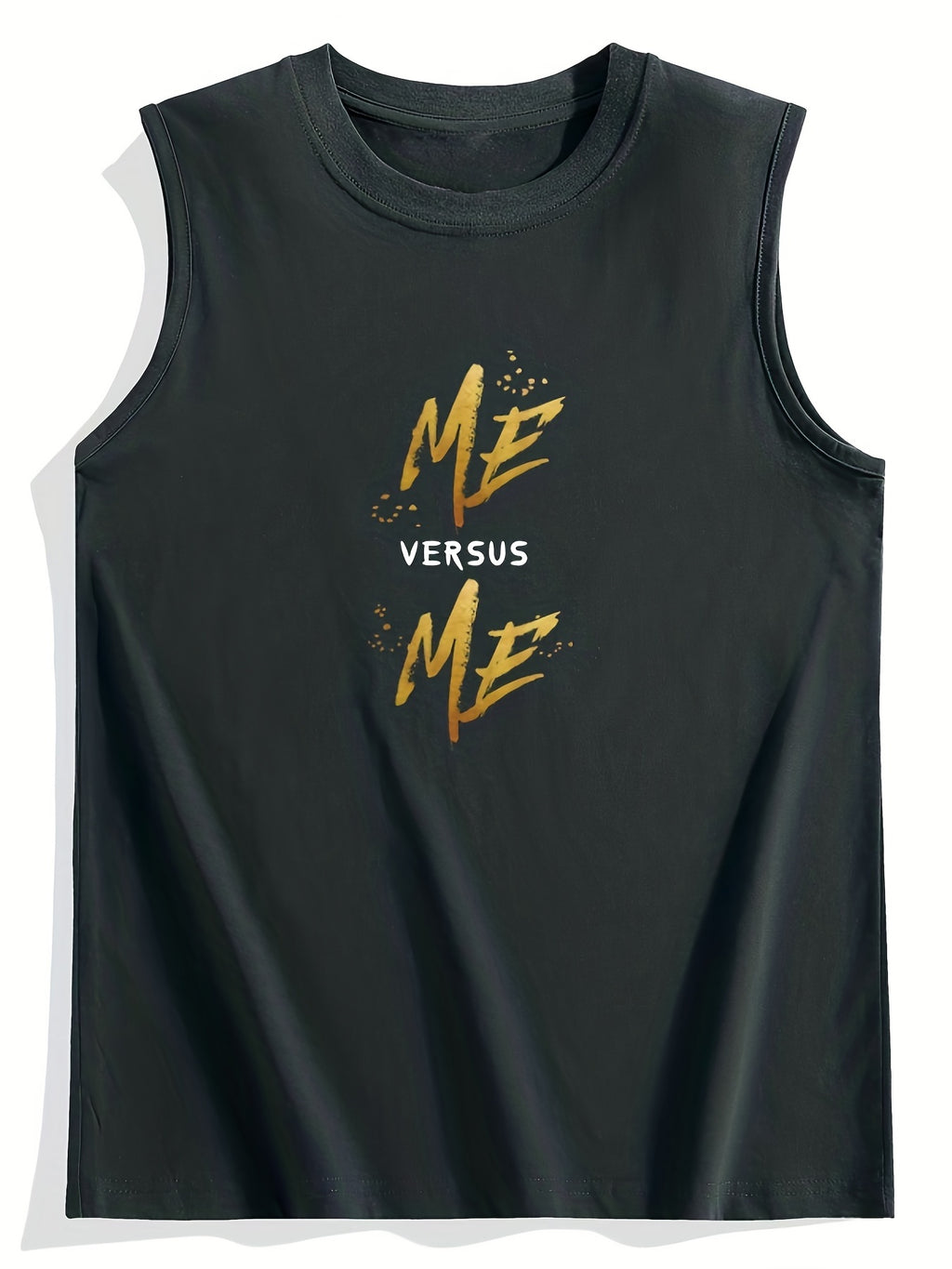 ME VERSUS ME' Round Neck Cotton Graphic Vest, Casual Sports Sleeveless Tank Tops, Men's Summer Clothing