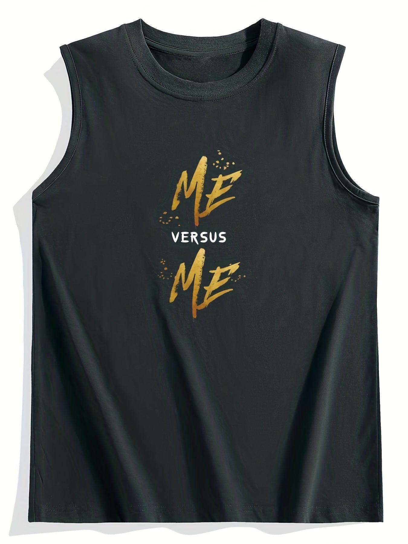 ME VERSUS ME' Round Neck Cotton Graphic Vest, Casual Sports Sleeveless Tank Tops, Men's Summer Clothing